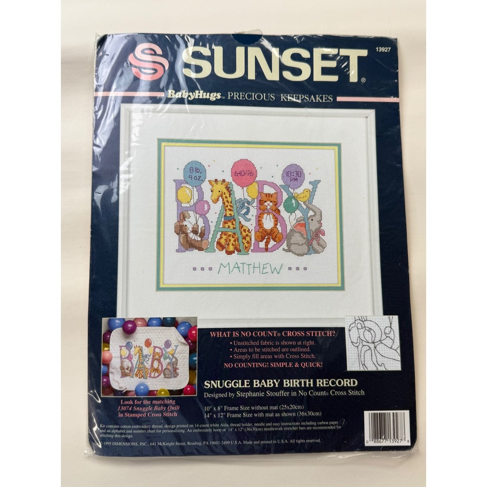 Vintage Sunset Keepsakes cross stitch kit Snuggle Baby Birth Record New
